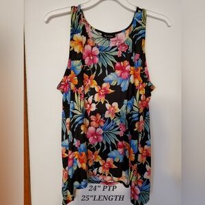 Floral Sleeveless Tank Top - Black and Multicolor
